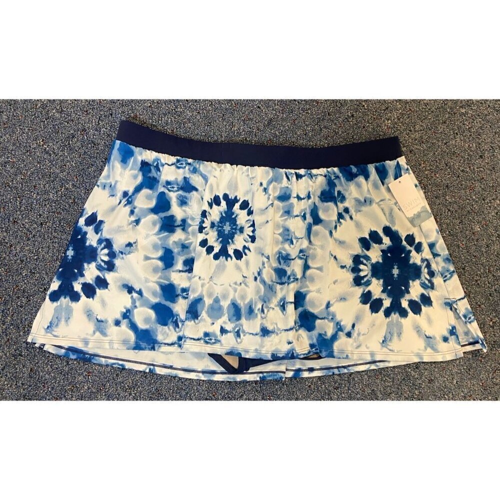 NWT Swim by Cacique Bathing Suit Swim Skirt Blue White Size 20 New
